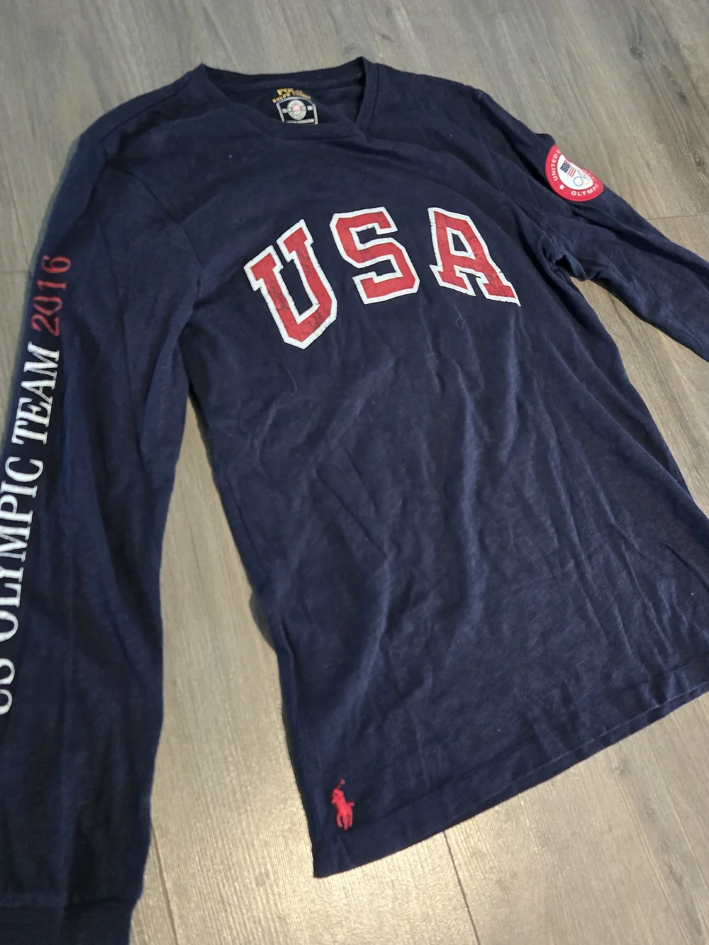 Polo Ralph Lauren Shirt Mens Medium Blue USA Olympic Team 2016 Patch Sleeve Sz S